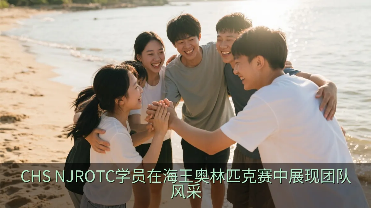 学生团队在海滩活动后交流庆祝