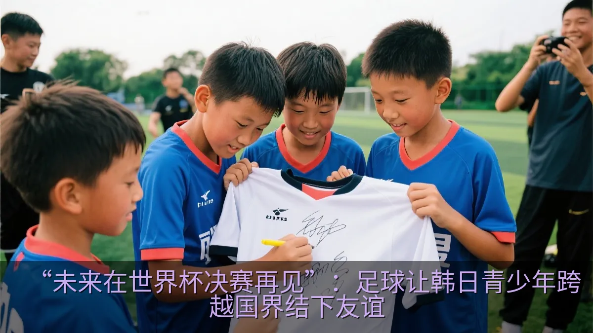 青少年足球队员赛后互相在球衣上签名留念